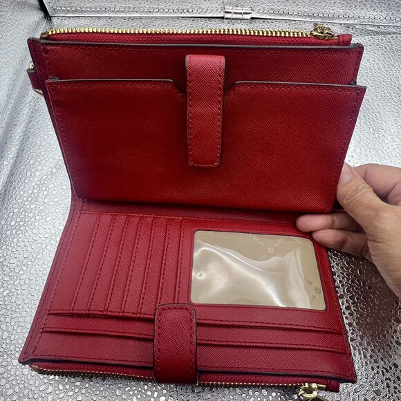 Michael Kors Jet Set Travel Double-Zip Wristlet/Wallet Discontinued Scarlet Red - Picture 14 of 16